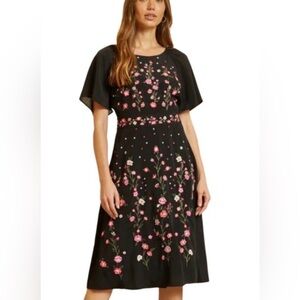 Savanna Jane Black Dress with Pink Floral Embroidery
